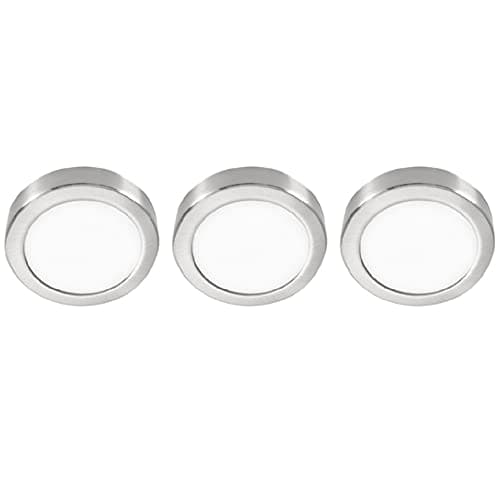 Image of Britalia 3 Pack LED Stainless Steel Under Cabinet Round Circular Head Light Kit with Driver | 2W 100lm 4000k Cool White | Kitchen Lighting | Easy Plug & Play System | 12V Low Voltage