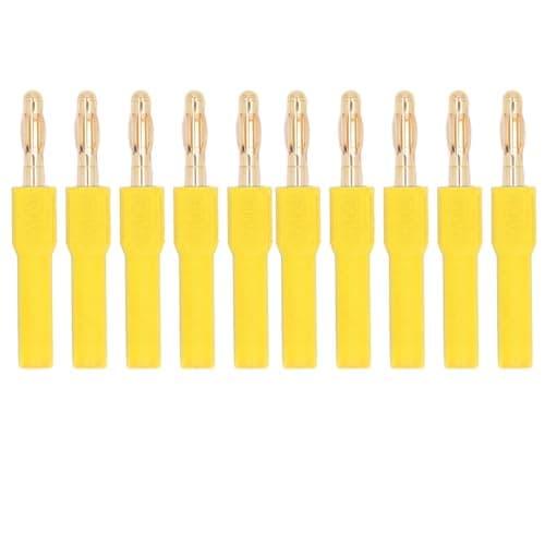 Image of 10 Pieces Banana Plug Connector, 4.0mm Male to 2mm Female Adapter for Industrial Equipment and Electronic Instruments, Blue Brass and PA Construction, Rated 30V AC 60V DC 32A (Yellow)