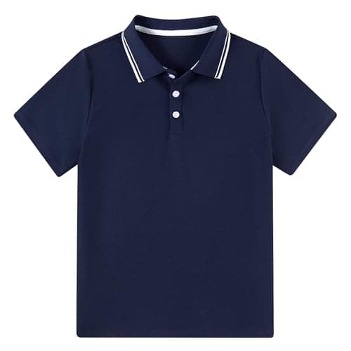 Image of ALISISTER Boys School Uniform Polo Shirt Kids Short Sleeve Navy Blue Polo Top Comfortable Summer Shirts 7-8 Years