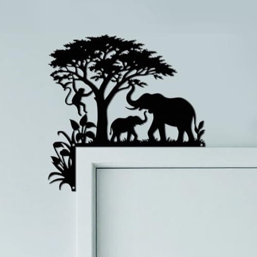 Image of CUTHOLLOW Elephant and Tree Door Topper Sign Wall Art Decor, 25x25cm Metal Unique Hanging Above Door Frame Corner Accent for Home Living Room Front Door Hallway Bedroom Bathroom Entryway