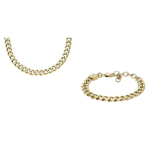 Image of Fossil Men's Necklace and Bracelet, Gold-Tone Stainless Steel, Set