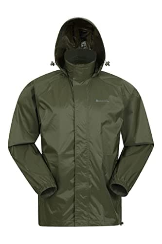 Image of Mountain Warehouse Pakka Mens Waterproof Packable Jacket - IsoDry, Lightweight & Breathable Raincoat with Taped Seams & Packaway Bag - Spring Summer & Travel Khaki L