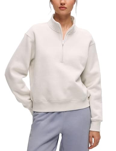 Image of CRZ YOGA Womens Fleece Lined Sweatshirt Half Zip Pullover Funnel Neck Workout Casual Athletic Long Sleeve Shirts Milky White 12