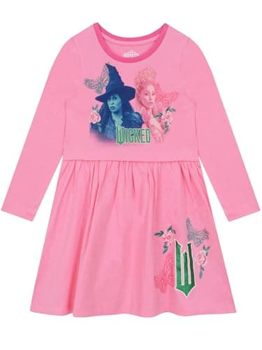 Image of Wicked Girls Dress, Elphaba and Glinda Dress for Girls, Long Sleeve Cotton Dress, 3-4 Years Pink