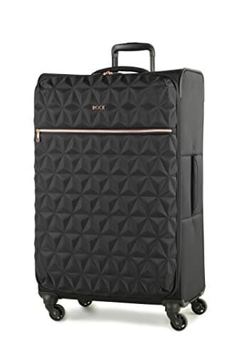 Image of Rock Jewel Large Soft Shell Hold Suitcase in Black - Your Travel Hidden Gem, 4 Wheels, Telescopic Handle, Corner Piping Protectors, Underside Protection Strip & Lockable Zips - 80 x 48 x 32.5 cm 3.6KG