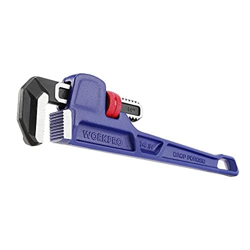 Image of WORKPRO 14 inch / 350mm Drop-Forged Heavy Duty Straight Plumbing Wrench, Adjustable Pipe Wrench with Large Jaw Width (Max. 70mm) and Scales