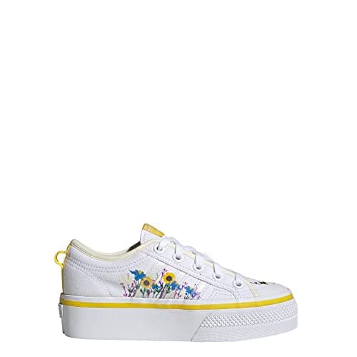 Image of adidas Originals NIZZA PLATFORM J Unisex Children's Trainers, White Yellow Off White, 6 Big Kid