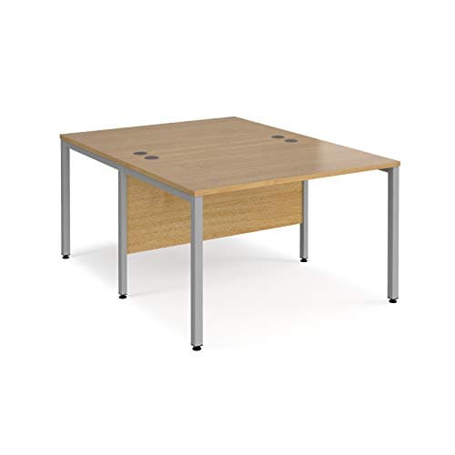Image of Mr Office Maestro 25 back to back straight desks 1600mm deep - silver bench leg frame, 1200, Oak