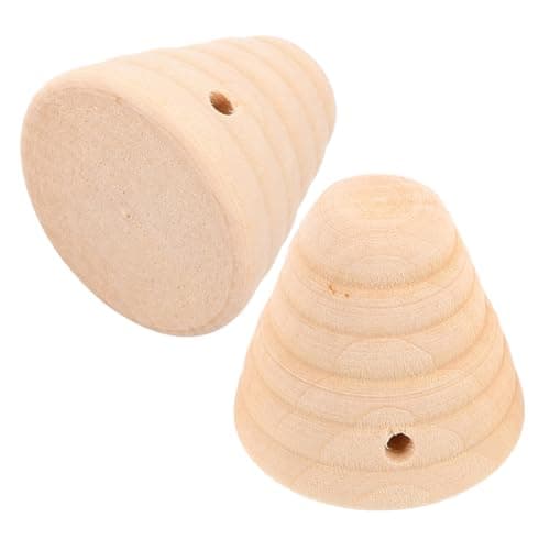 Image of Mikikit Beehive Shaped Honeycomb Model 2Pcs DIY Wooden Figurines Solid Wood Beige for Home Rustic Decor and Party Use