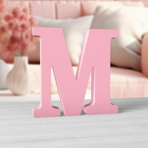 Image of Aruatu 6 Inch Pink Wood Letters Unfinished Wood Letters for Wall Decor Decorative Standing Letters Large Letters for wall Decoration for Craft Home Party Projects (M)