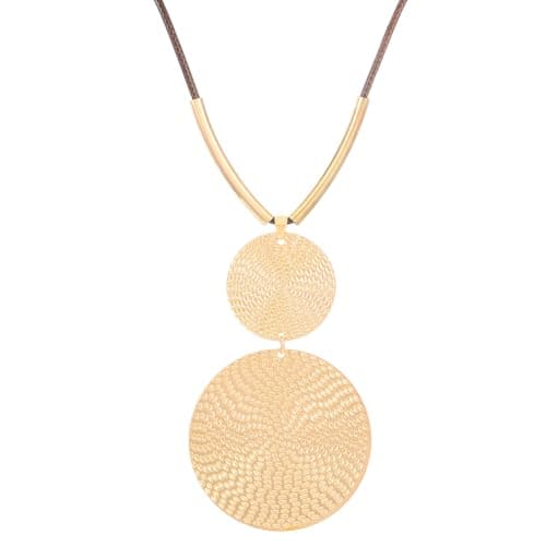 Image of IMINI Boho Double Disc Pendant Necklace for Women Girls, Gold/Silver Plated Vintage Y-Chain, Adjustable Cord Jewellery Gift for Special Occasions (Gold)