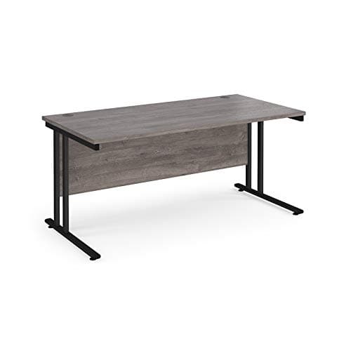 Image of Mr Office Maestro 25 straight desk 800mm deep - black legs, Grey oak, 1600