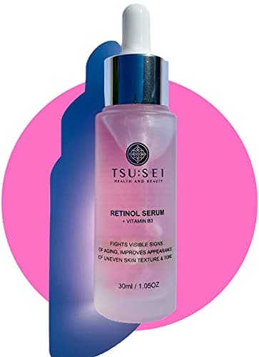 Image of RETINOL SERUM for face with Vitamin B3 by TSU:SEI - Organic, Anti-Aging, Facial Serum for Fine Lines, Wrinkles, and Uneven Skin Tone. Cruelty Free Skincare. 30ml.