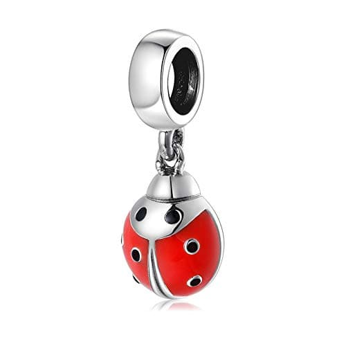 Image of CMBSSTFC 925 Sterling Silver Ladybug Red Enamel Beads for Jewelry Fit Bracelets Making