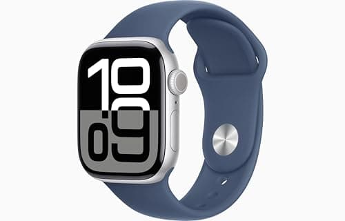 Image of Apple Watch Series 10 [GPS, 42mm] - Silver Aluminum Case with Denim Sport Band, S/M (Renewed)