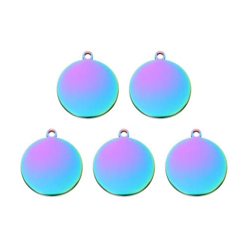 Image of sourcing map 5 Pcs Round Stainless Steel Tags 30mm Circle Stamping Polished Plating Blanks with External Hole for Bracelet Crafts Labeling Making, Multicolored