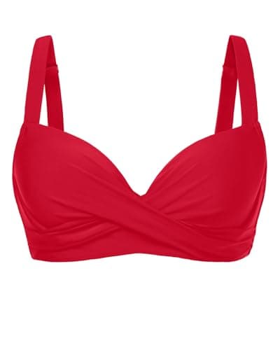 Image of Women Underwire Bikini Top - Push Up Swim Top Only Bra Padded Swimsuit Tops 2025 Bathing Suit Tops, Red, XXL