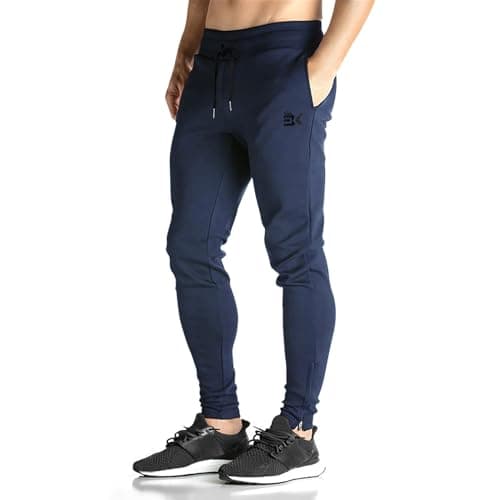 Image of BROKIG Mens Zip Gym Joggers, Slim Fit Running Tracksuit Bottoms Casual Jogging Trousers Activewear Sweat Pants (X-Large, Navy)