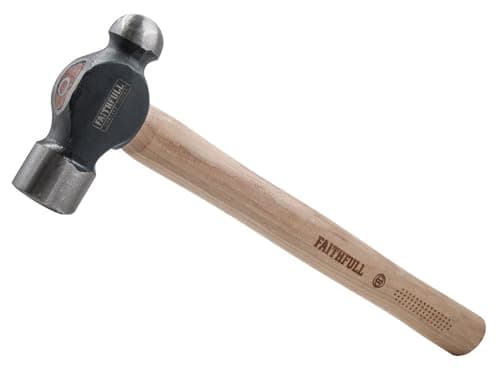 Image of Faithfull Ball Pein Hammer, 3lb (1.36kg), Alloy Steel, Hickory Handle, Black/Brown