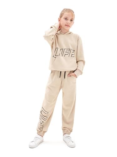 Image of NATUST Kids Tracksuit Hoodie with Jogger Sweatpants Sports Activewear Set Girls Boys Khaki 13 Years (manufacturers's size: 160)