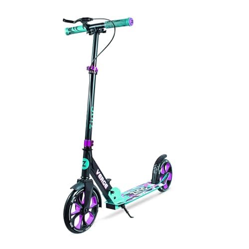 Image of Zinc Verge Pro Kids Scooter – Big Wheel Kick Scooter for Ages 6+, Foldable 2-Wheel Scooter with 200mm Wheels, Lightweight, Height Adjustable, Rear Footbrake, Supports up to 100kg, Black & Green