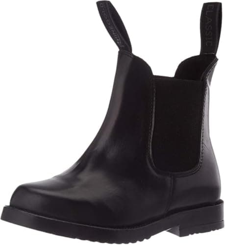 Image of Rhinegold Childs Young Rider COMFEY CLASSIC LEATHER JODHPUR BOOTS - Traditional Horse Riding Boots - No Zip, Easy On/Off, Elastic Sides, Girls and Boys Equestrian Ankle Boots (Black, Size EU 37, UK 4)