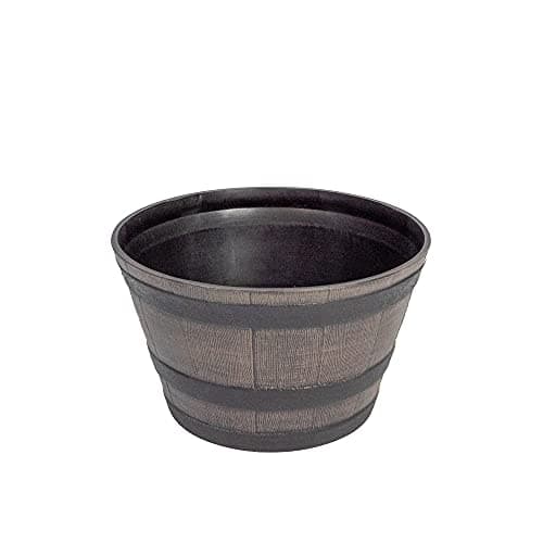 Image of Thompson & Morgan Medium Garden Wooden Effect Barrel Planter, Outdoor Half Whiskey Cask Flower Pot, Indoor Rustic Patio Grow Plant Container (1, Medium)