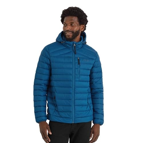 Image of TOG24 North Mens Hooded RDS Certified Down Jacket Ultra Warm 90% Duck Down Superior Insulation Coat With Toggle Adjusters On Hood Pack Away Conveniently Into Chest Pocket & Doubles Up As Travel Pillow