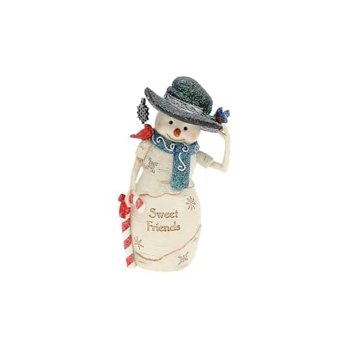 Image of Pavilion Gift Company - Sweetest of Friends - 5" Hand Painted Resin The BirchHearts Collectible Snowman Figurine Decorative Holiday Christmas Decor Statue Cardinal Blue Jay Bird Lover