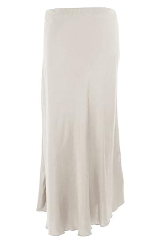 Image of TEXTURE Ladies Women Italian Plain Elasticated Waist Bias Cut Long Midi Silk Satin Skirt One Size (UK, Alpha, One Size, Regular, Regular, Ivory)