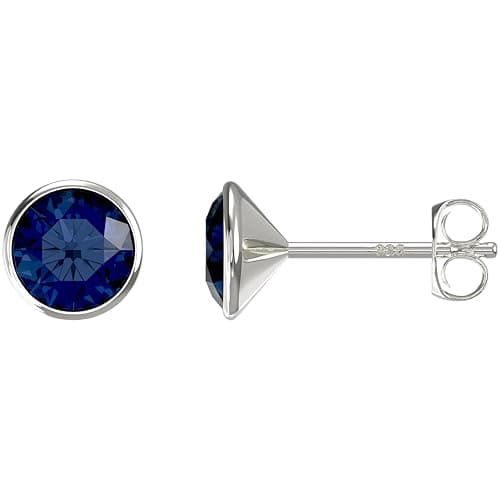 Image of Aeon Birthstone Stud Earrings - December Blue Topaz | 925 Sterling Silver & Swarovski Crystal | Polishing Cloth | Bezel Set Stone