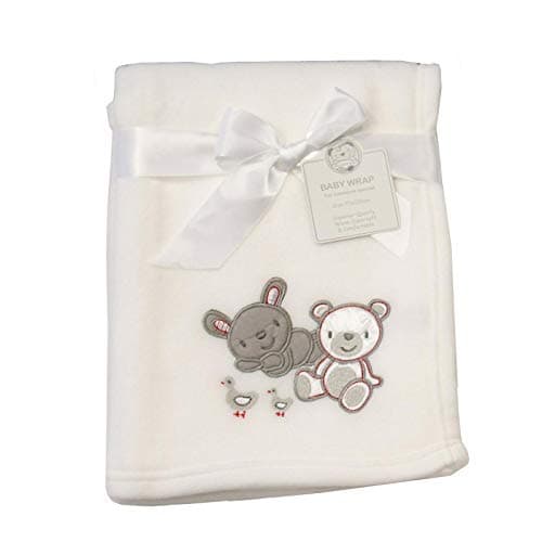 Image of Baby Boys Girls Cute White Elephant and Bear Wrap Blanket 100cm x 75cm Approx