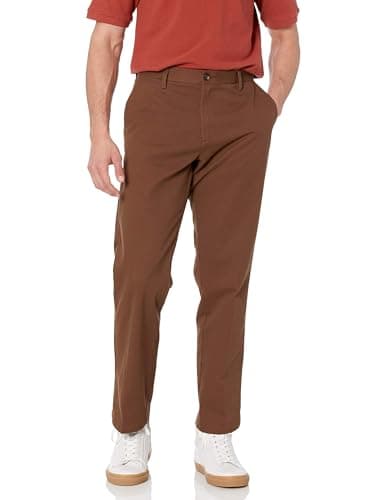 Image of Amazon Essentials Men's Classic-Fit Wrinkle-Resistant Flat-Front Stretch Chino Trouser, Brown, 36W / 32L