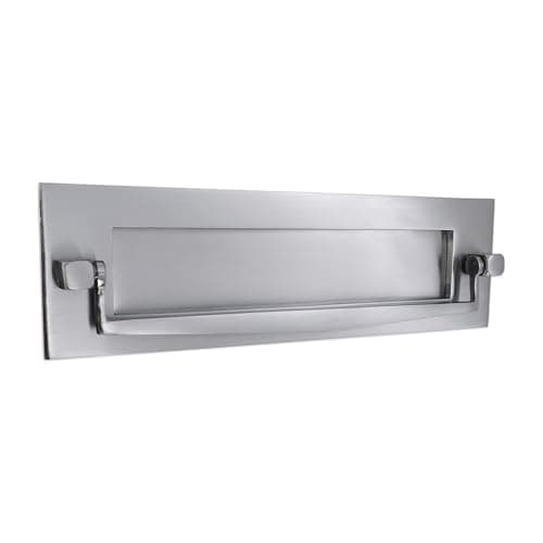 Image of 10"x 3" Victorian Heavy Sprung Solid Brass Traditional Letter Box Letter Plate with Door Knocker (Satin Chrome)