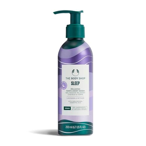 Image of The Body Shop Sleep Relaxing Hair & Body Wash (1x 200ml), Aromatic Cleanser with Lavender & Vetiver Essential Oils, Vegan Body Wash for Bedtime Routine, 95% Natural Origin Ingredients