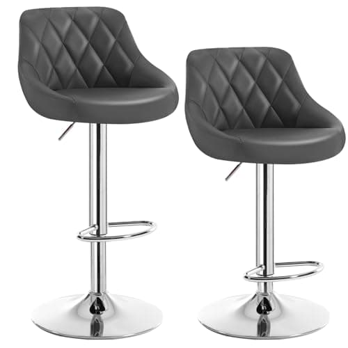 Image of WOLTU Bar Stools Set of 2 Breakfast Bar Chairs Height Adjustable Dining Kitchen Island Stools with Metal Footrest & Base, Faux Leather Grey