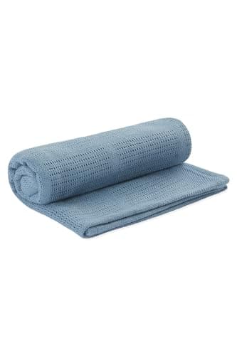 Image of MORI Cellular Blanket Dark Blue Organic Cotton Bamboo 70x100cm Lightweight Breathable for Newborn Durable Comfortable Swaddle Ideal for Cot Crib Moses Basket Pram or Travel