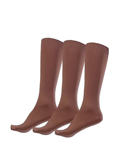 Image of Trifolium 3 Pairs Women's 80 Denier 100% Nylon Knee High Pop Socks with Comfort Top One Size Mahogany (SOX3588-80D-3P-Mahogany)