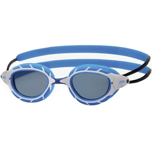 Image of Zoggs Predator Goggles, UV Protection Swim Goggles, Quick Adjust Swim Goggle Straps, Fog Free Adult Swim Goggle Lenses, Goggle, Ultra Fit, Blue/White/Tint Smoke - Regular Fit