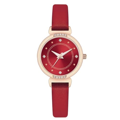Image of NUOVO Women Watches Red Leather Ladies Watches Rose Gold Case Elegant Simple Watch Crystal Diamond Watch Analogue Quartz Watches for Women