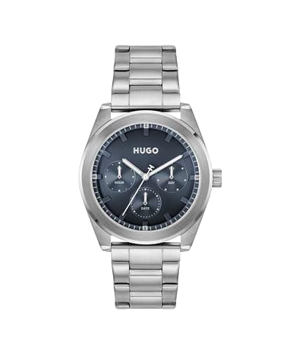 Image of HUGO Analogue Multifunction Quartz Watch for Men #Bright Sport Collection with Silver Stainless Steel Bracelet - 1530424