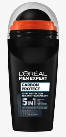 Image of L'Oréal Men Expert Deodorant for Men, 5-in-1 Roll-On Deodorant Against Odours, Moisture, Bacteria and White Residue for up to 48 Hours of Freshness, Carbon Protect, 6 x 50 ml