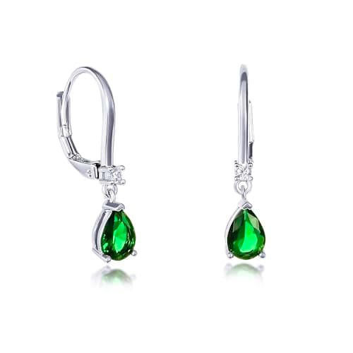 Image of Zavana Small Green Drop Earrings for Women and Teen Girls with Pear Shaped Stones, Dainty Silver and Emerald Green Earrings set with Green Stones, Cute Dangle Earrings for Women with Leverback