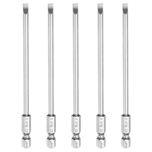 Image of sourcing map 5pcs SL4 Slotted Screwdriver Bits 4mm Slotted Tip 1/4" Hex Shank 110mm (4.3") Long Magnetic Flat Head S2 Steel Screw Driver Drill Bits Industrial Power Tools