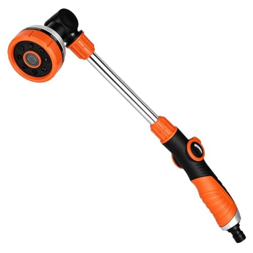 Image of smtfcty Watering Lance Garden Hose Pipe Spray Gun Long Handle with 8 Spray Patterns,180° Rotating Extended Spray Nozzle Hose Wand for Hanging Basket, Plants Lawns Watering, Pets Shower, Car Wash