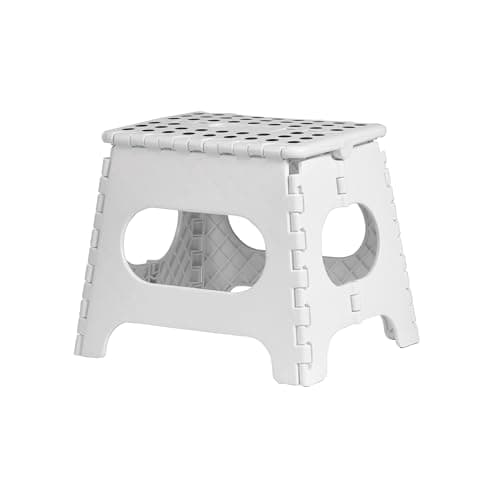 Image of iTrend 11 Inch Folding Step Stool - Heavy Duty Plastic for Adults & Kids - Opens with one Flip - Anti Skid Lightweight for Kitchen, Bathroom and Bedroom - White & Black