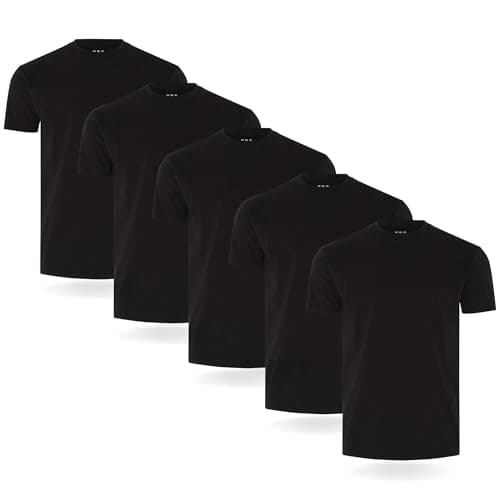 Image of FM London 3/5-Pack Mens T Shirt - Premium Weight T-Shirts for Men with Lightly Fitted Design - Super Soft - Made with 100% Cotton - Stretch Fit for Any Occasion - Durable Comfort Fit