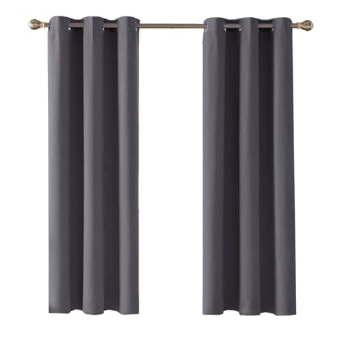 Image of Home In Style 4U Thermal Insulated Blackout Curtains for Bedroom Windows Grey Curtains 90" width x 72" drop 2 Panels, Ring Top Eyelet Super Soft Blackout Eyelet Curtains for Living Room