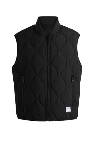 Image of HUGO Mens Bohotino2421 Logo-Patch Quilted Gilet with Water-Repellent Finish Black