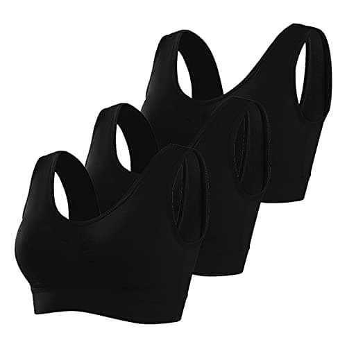 Image of Memoryee Sports Bras Women 3 Pack Set Plus Size for Large Breasts Non Wired Inserts Washable Padded Push Up Multipack Vest Crop Top for Yoga Running Jogging Gym Black*3 M